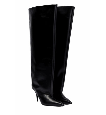 Black knee-high boots on a white background