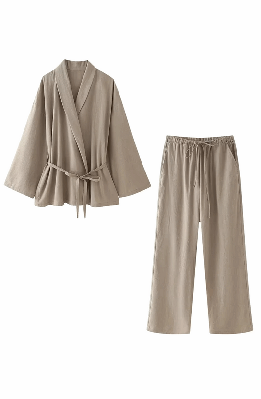 Beige kimono and pants set