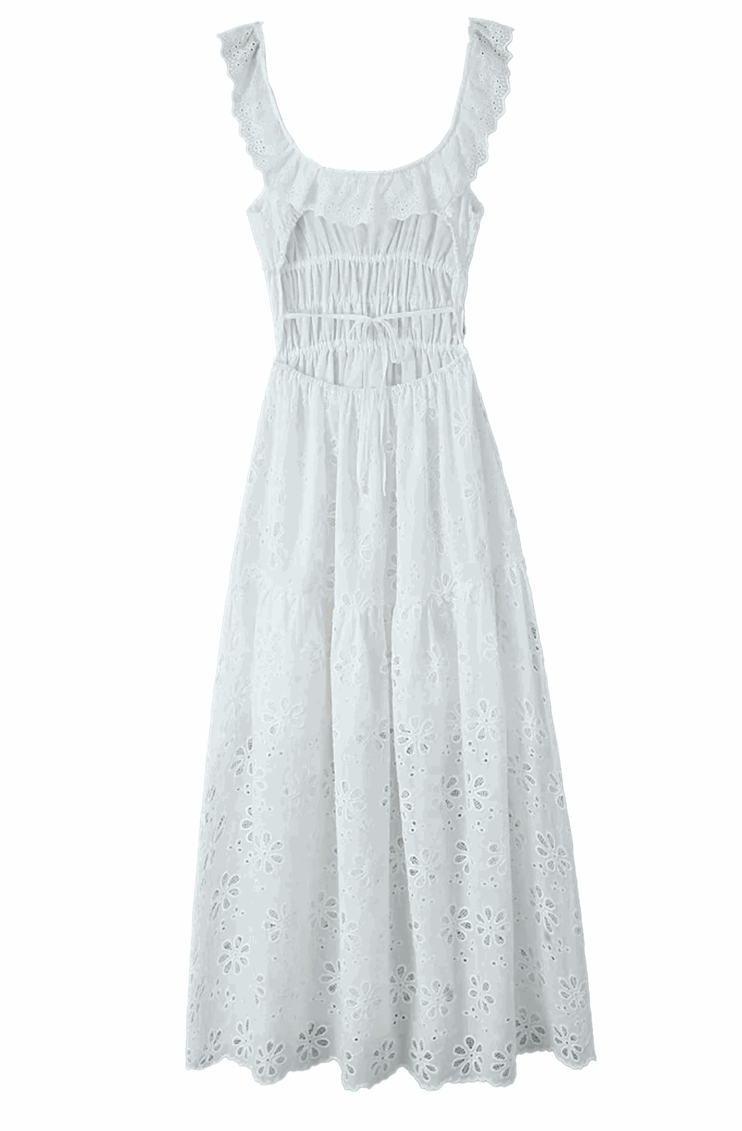 Boho white embroidery hollow out maxi dress