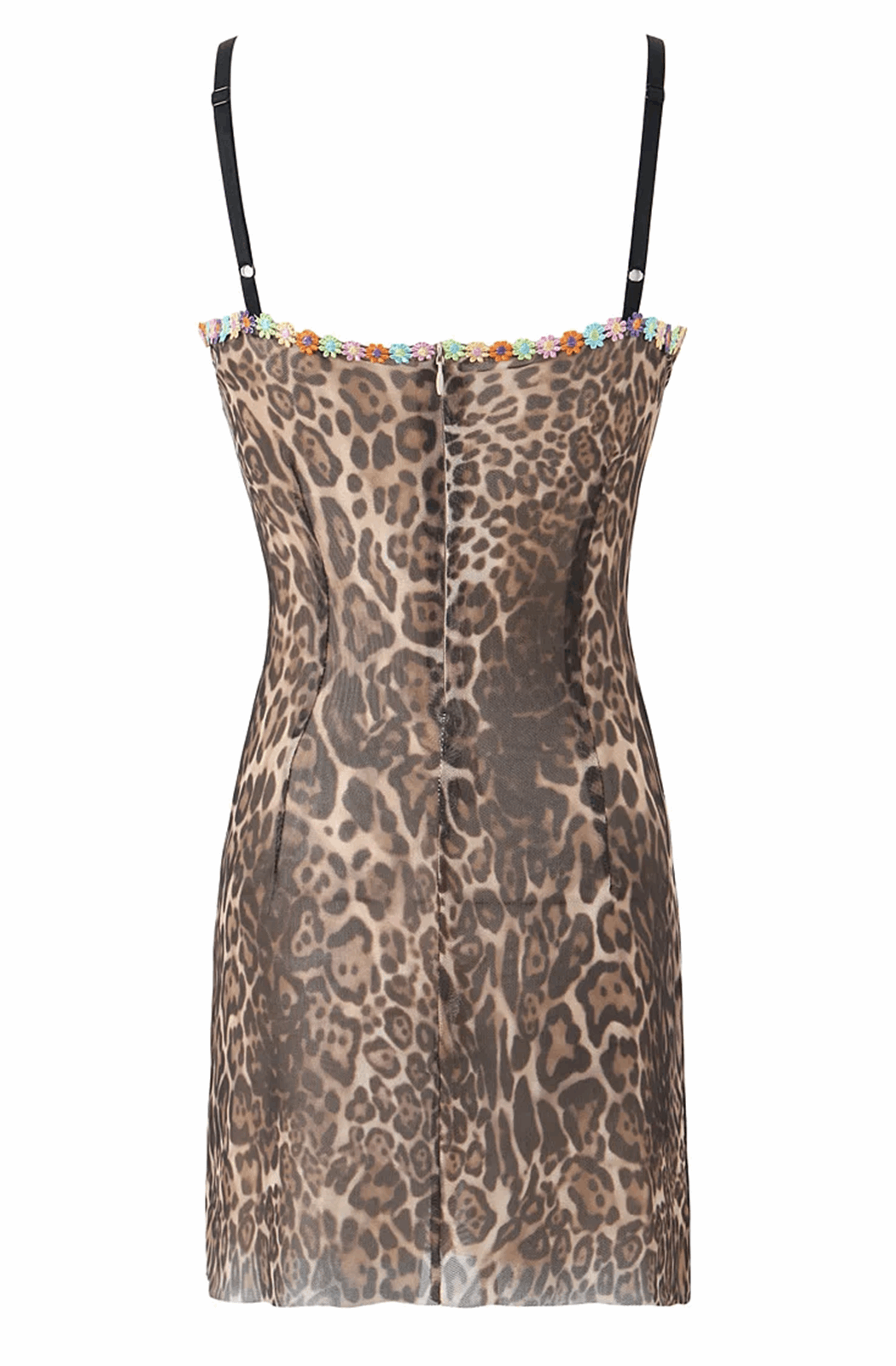 Leopard dress with floral embroidery