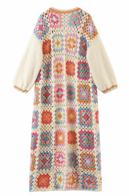 Plaid flower crochet cardigan