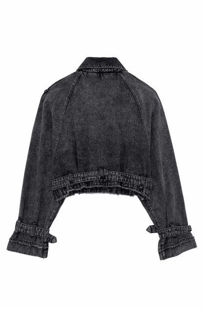 Denim cropped trench coat