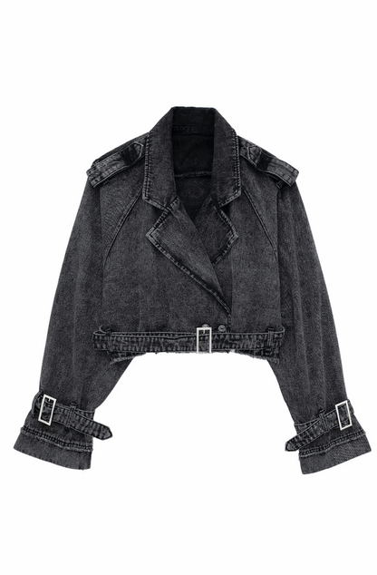 Denim cropped trench coat