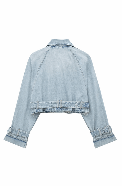 Denim cropped trench coat