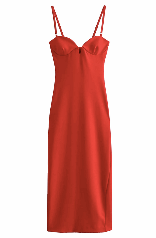 Spaghetti strap red night out dress