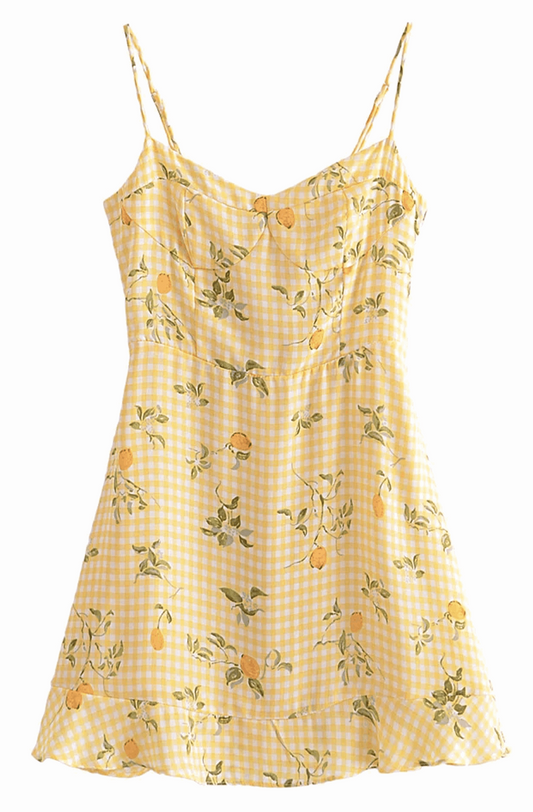 Lemon printed yellow dress