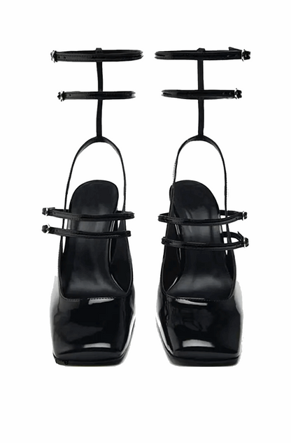 Patent Mary Jane heeled sandals with straps