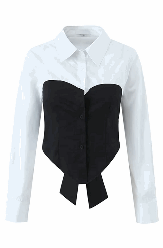 Black bustier patchwork white shirt