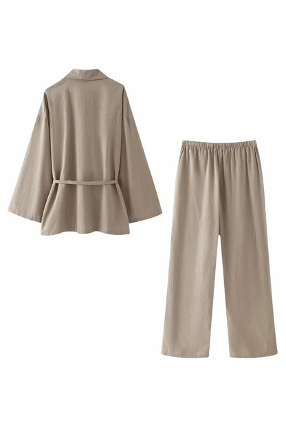 Beige kimono and pants set