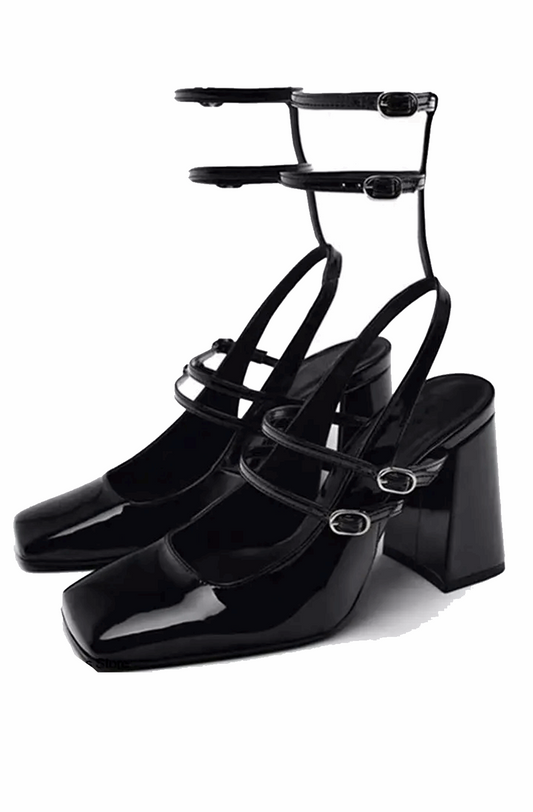 Patent Mary Jane heeled sandals with straps