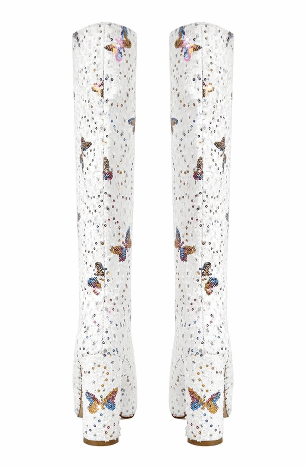 Plus size rainbow sequined butterfly boots