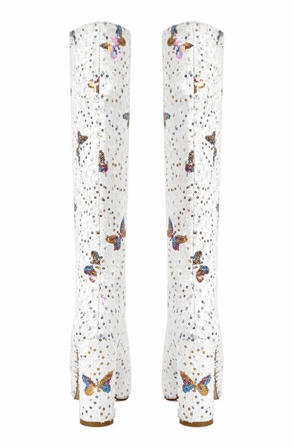 Plus size rainbow sequined butterfly boots