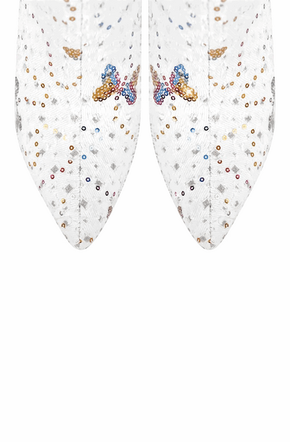 Plus size rainbow sequined butterfly boots