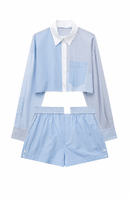 Crop shirt and mini shorts stripped set