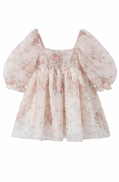 Floral organza puff dress