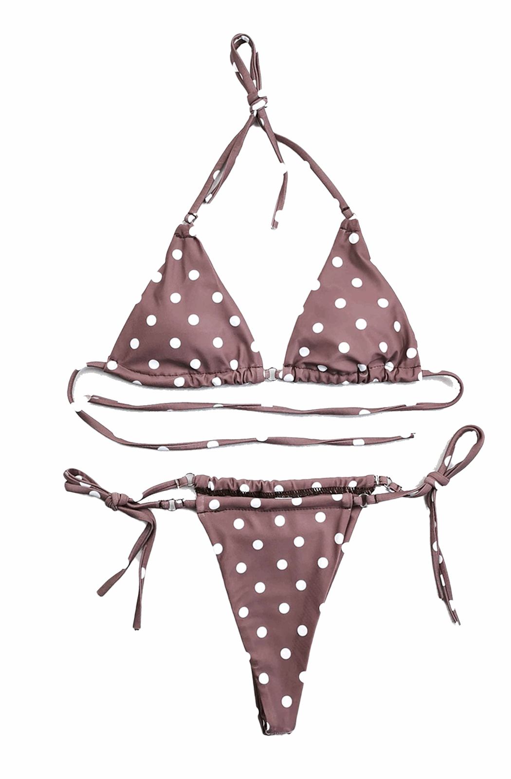 Brown bikini with white polka dot