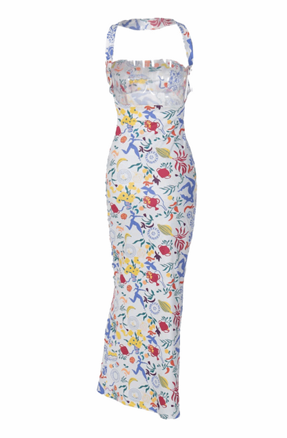 Maxi floral dress with choker