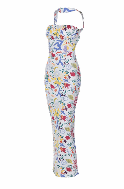 Maxi floral dress with choker