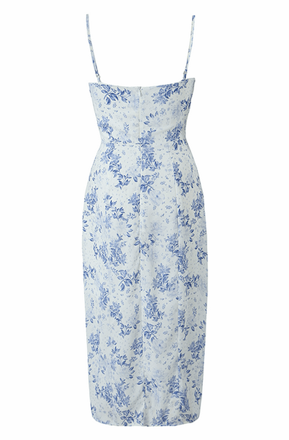 Blue and white floral midi dress