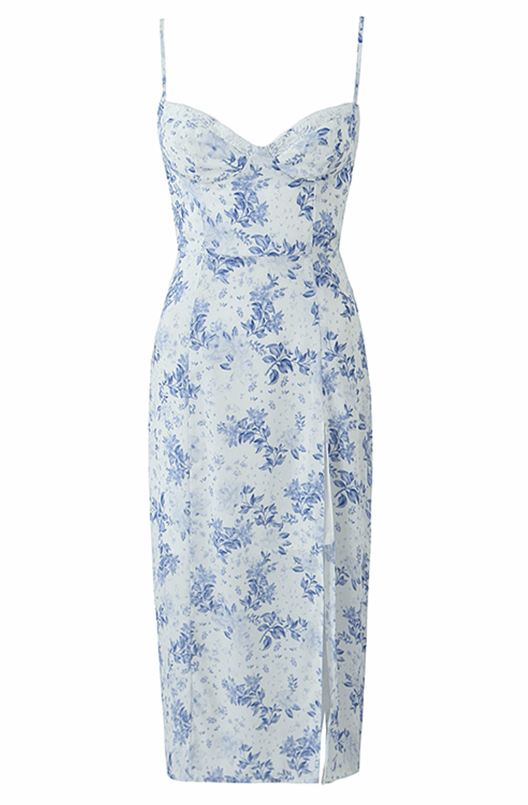 Blue and white floral midi dress