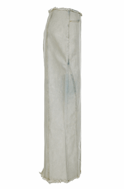 Low-rise denim maxi skirt