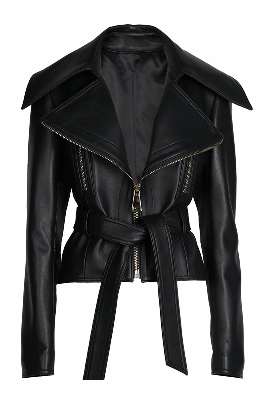 Fitted black leather jacket