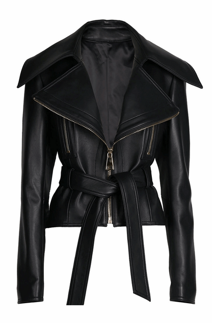 Fitted black leather jacket