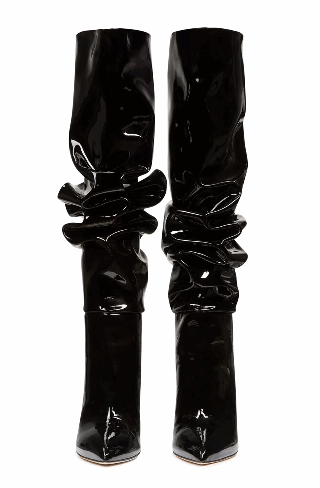 Pleated patent leather boots