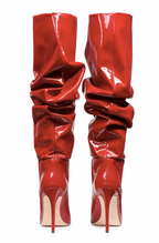 Pleated patent leather boots