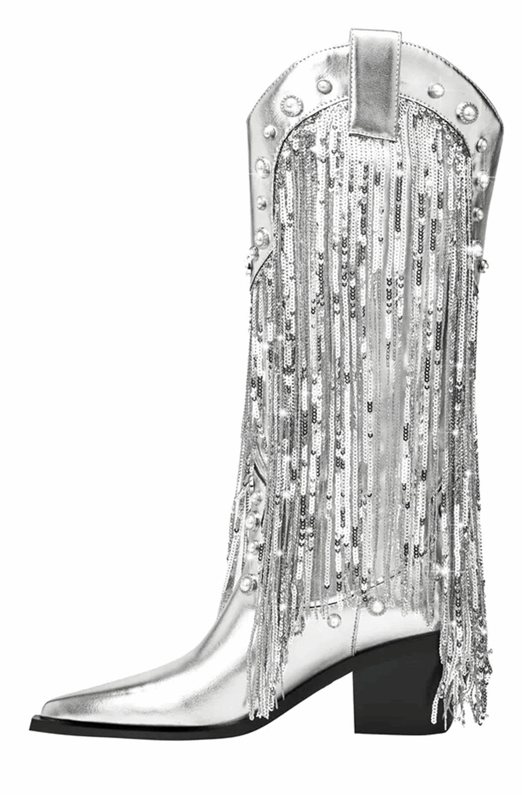 Fringed silver western boots