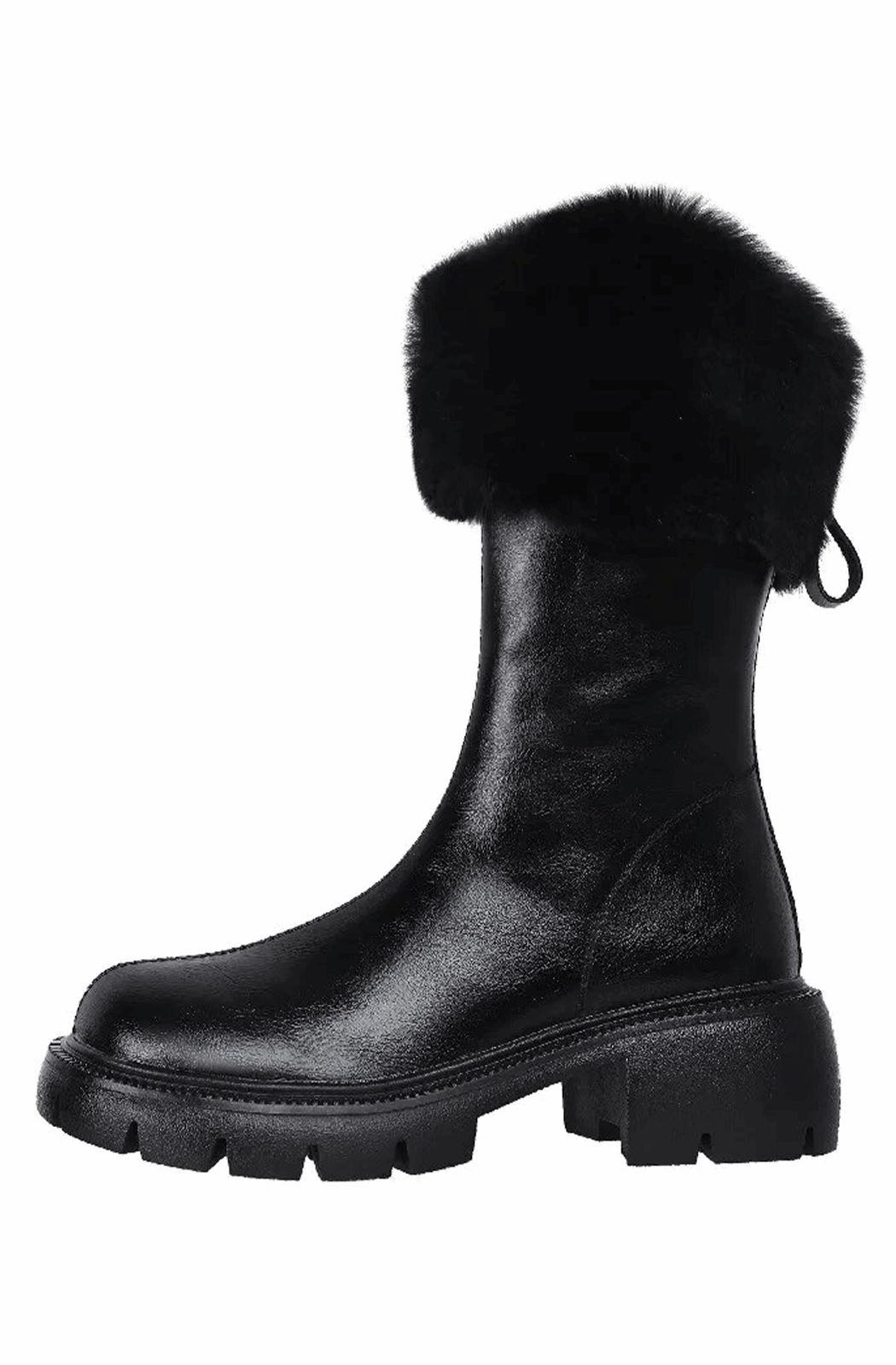 Leather ankle boots with fur trim