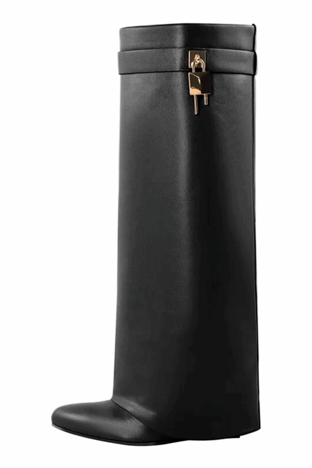 Cuffed leather wedge boots