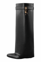 Cuffed leather wedge boots