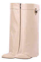 Cuffed leather wedge boots