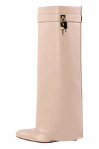 Cuffed leather wedge boots