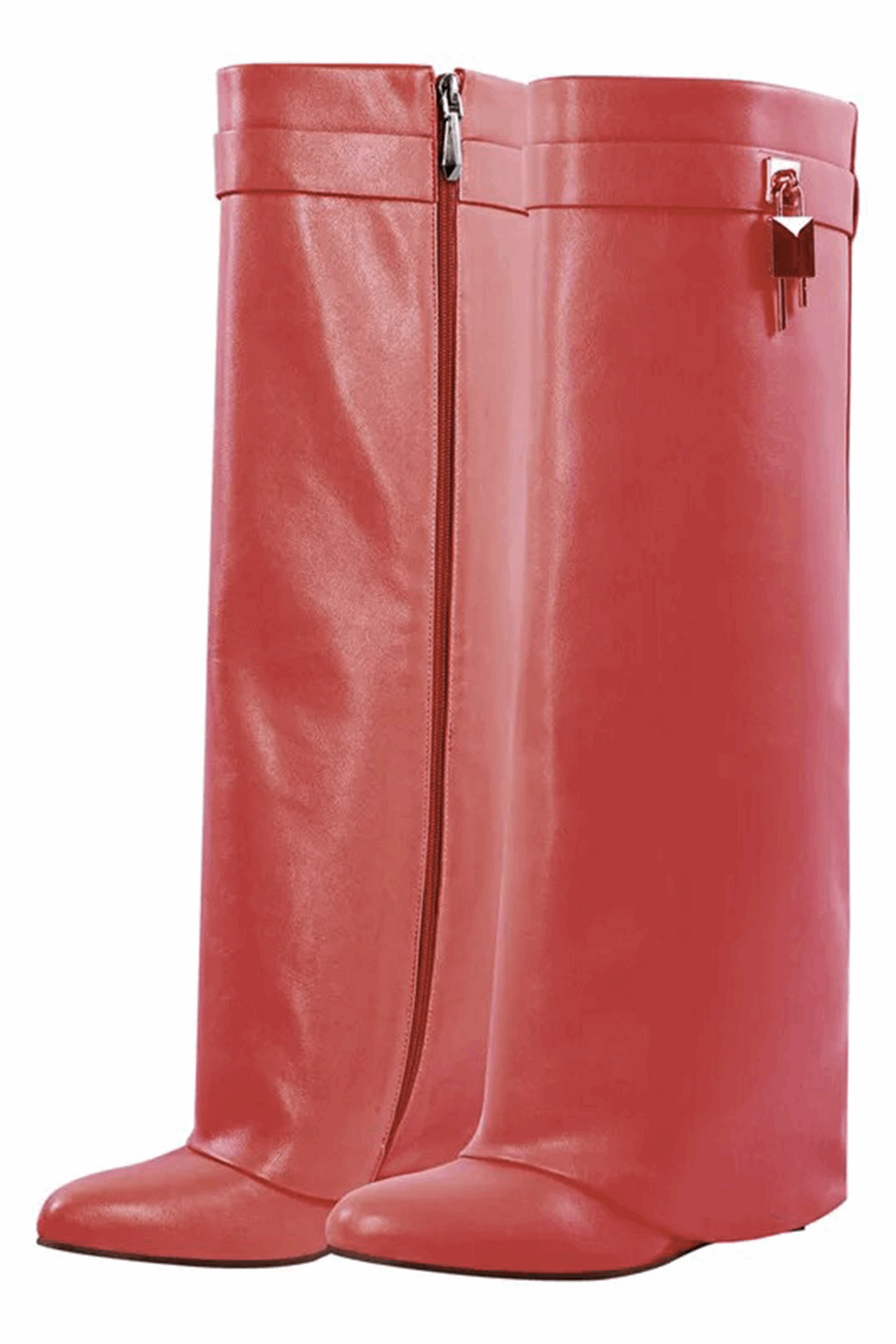 Cuffed leather wedge boots