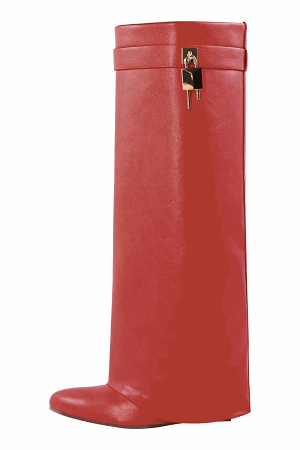 Cuffed leather wedge boots