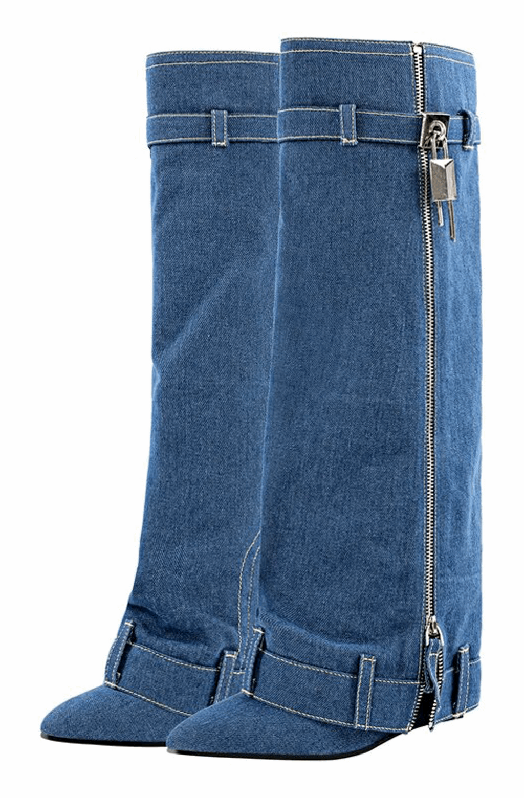 Fold over denim boots