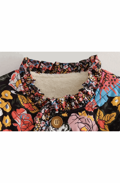Floral printed chic lambswool coat