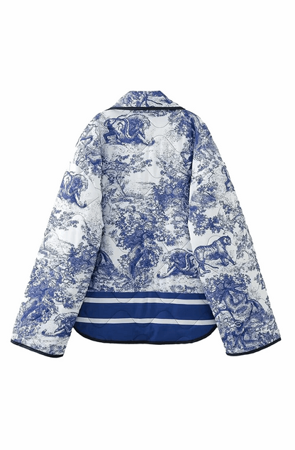 Blue fashion vintage printed coat