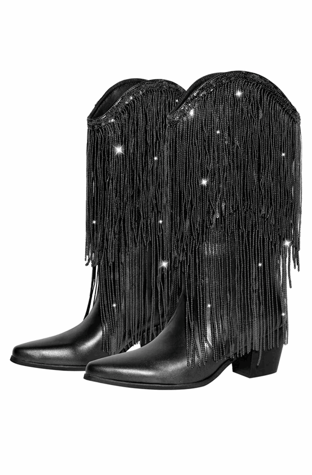 Sequined fringe cowboy boots