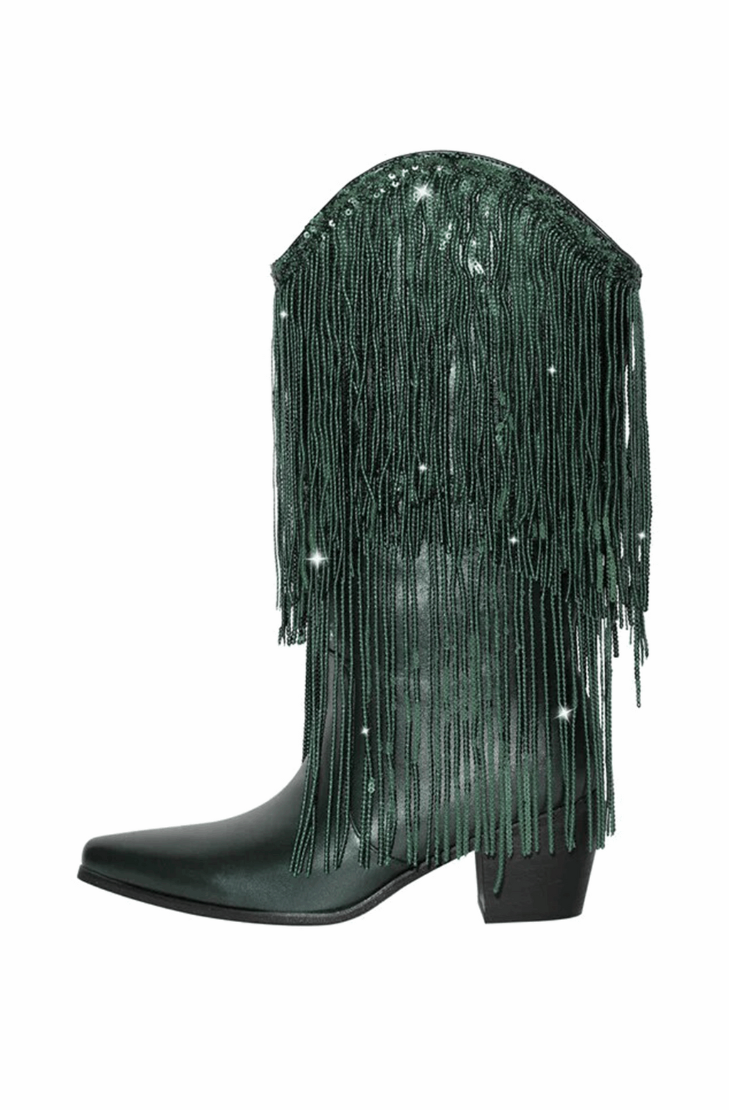 Sequined fringe cowboy boots