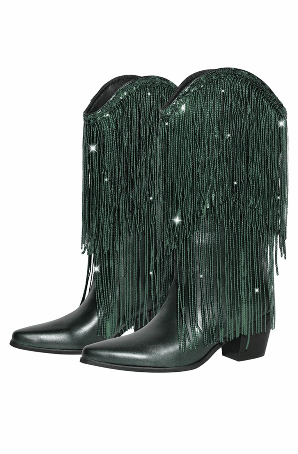 Sequined fringe cowboy boots