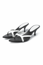 Genuine leather pointed open toe heeled sandals