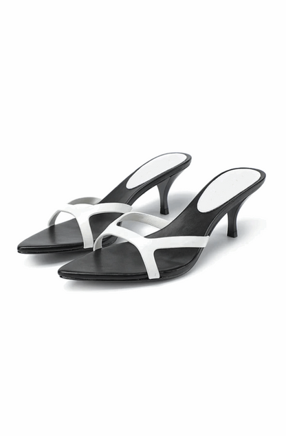 Genuine leather pointed open toe heeled sandals