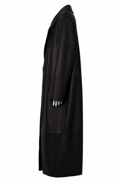 Real leather black trench coat