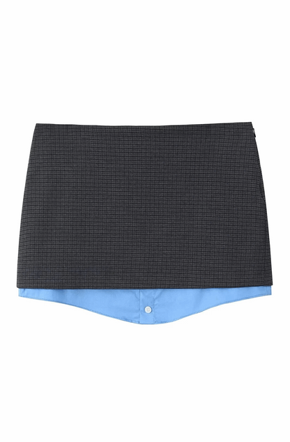Patchwork plaid shirt and mini skirt set