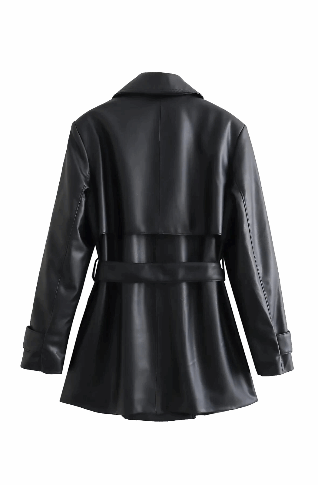 Short black leather trench coat
