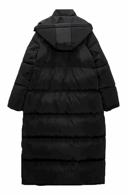 Long winter hooded down coat