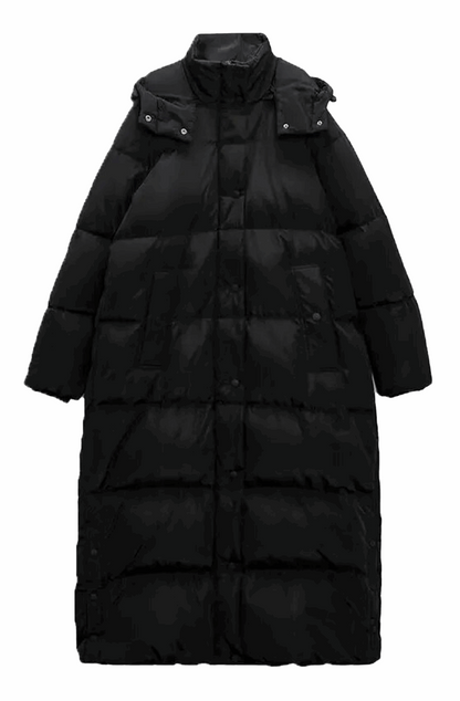 Long winter hooded down coat